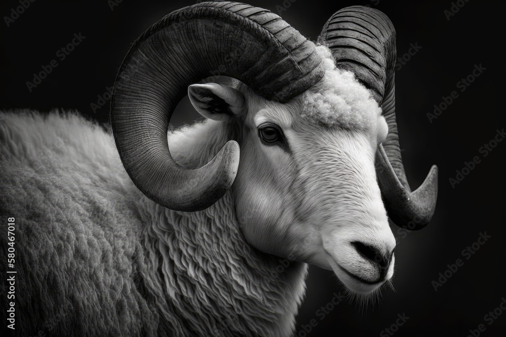 Black and white Ram. Generative AI