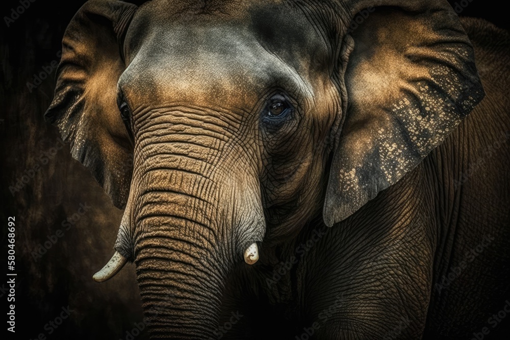 Asian Elephant Wild Portrait of an Animal. Generative AI