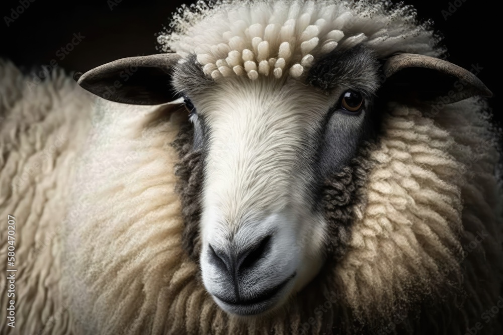 Animal fur picture of a sheeps face. Generative AI