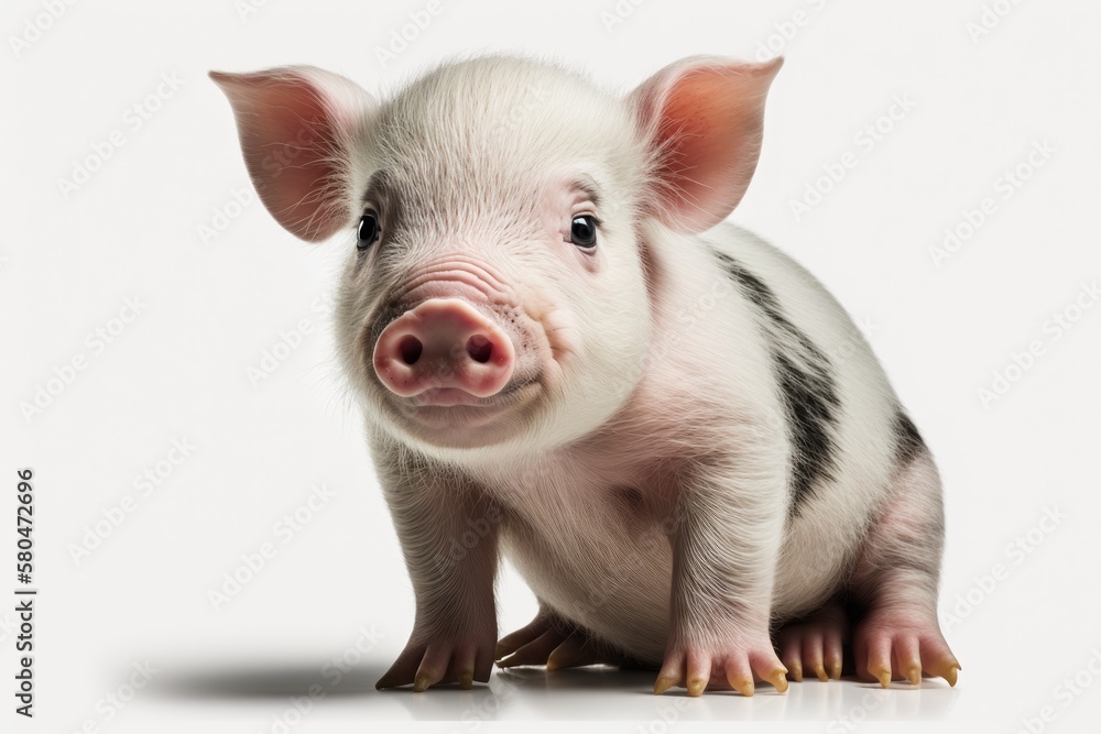 A picture of the cute little pig on a white background. Generative AI