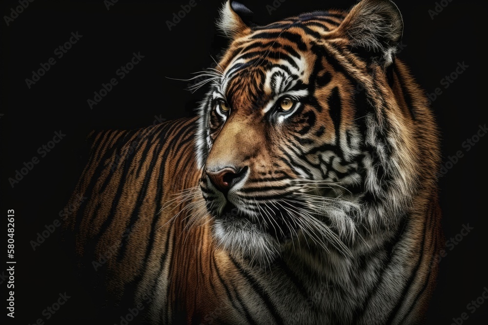 A black background and a picture of a tiger. Generative AI