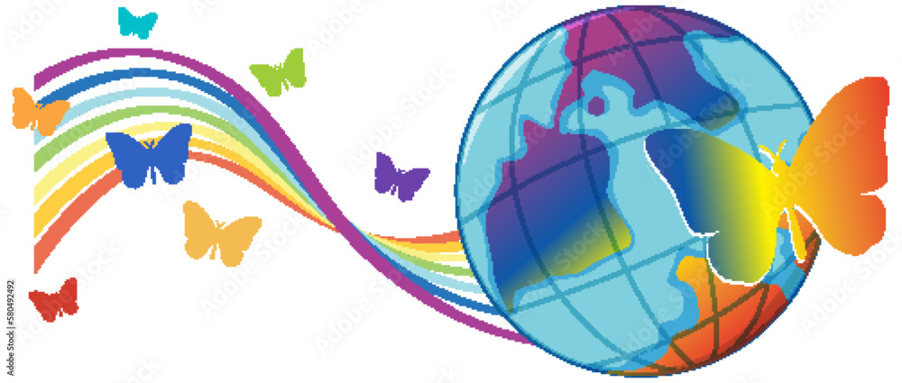 Rainbow butterfly and earth globe