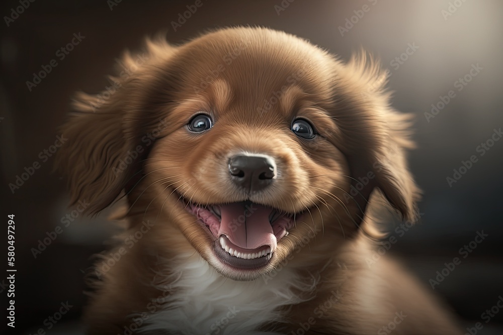 A cute brown puppy was smiling with its tongue out. Generative AI