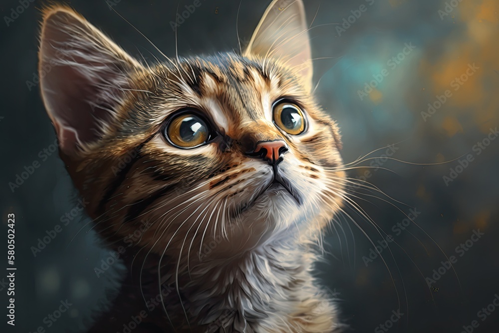 Face of a cat looking up. Cute kitten portrait. Generative AI