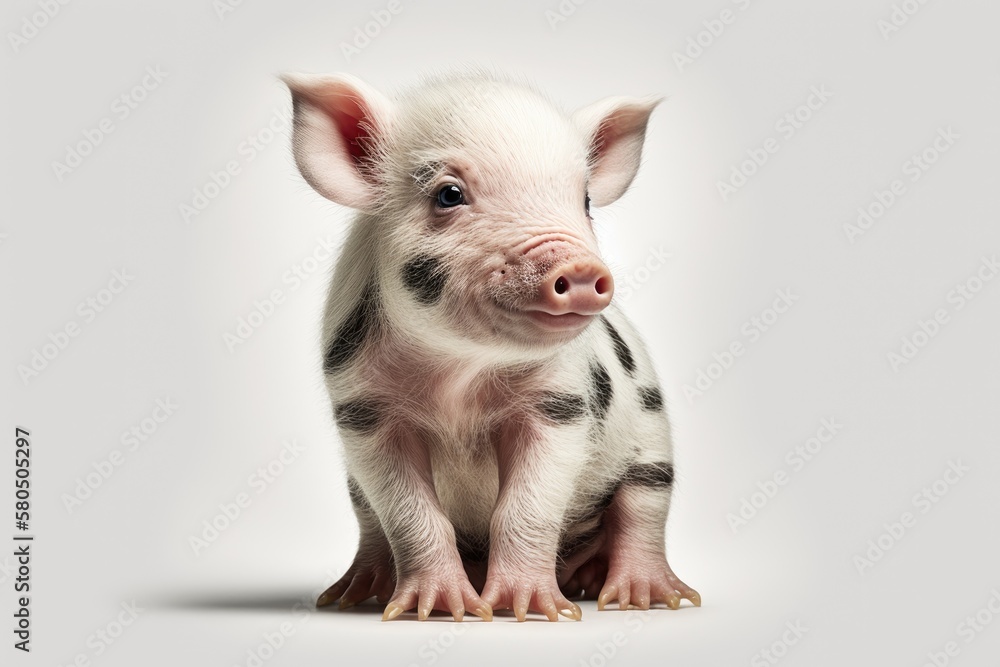 A small piglet on a white background. Generative AI