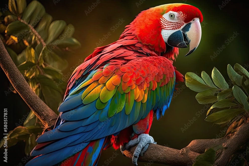 The Scarlet Macaw is a large, colorful macaw that is native to humid evergreen forests in the Americ