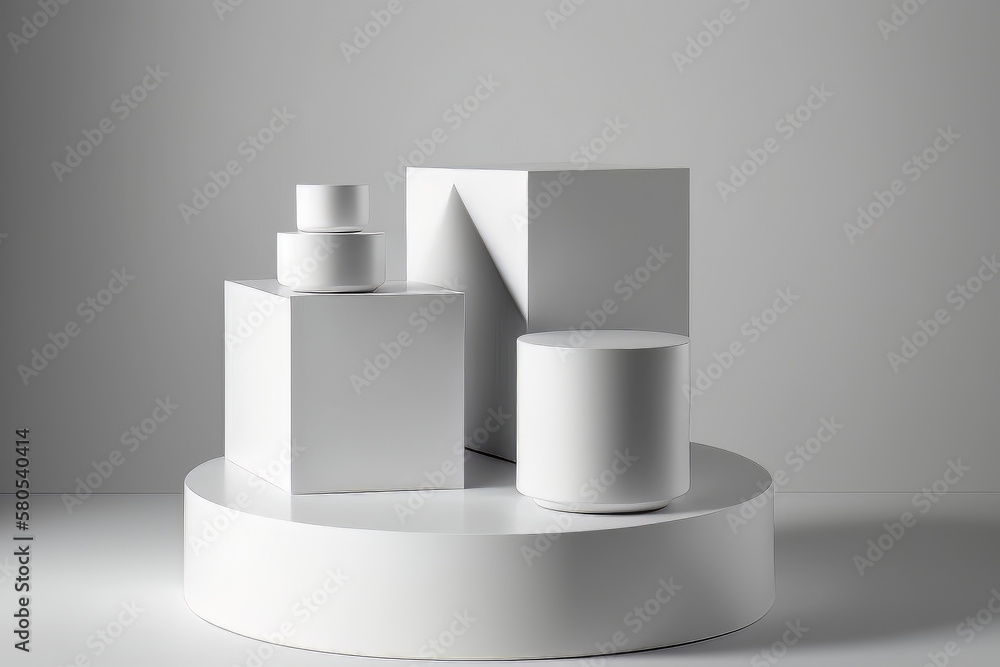 White podium on the white background simple geometric form. Illustration AI Generative