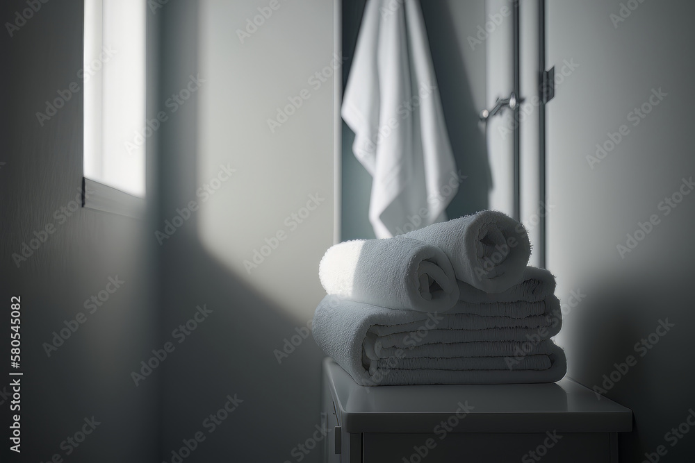 Laundry white towel in bathroom. Illustration AI Generative