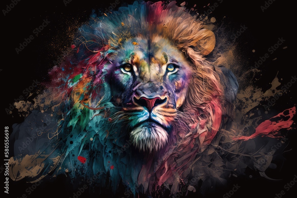 Animal Paint series. A colorfully painted lions head on the subject of creativity, imagination, and