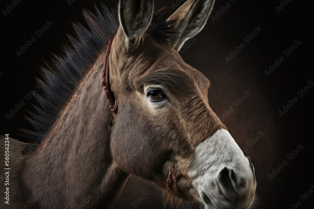 Portrait of an animal, a donkey (horse donkey). Generative AI