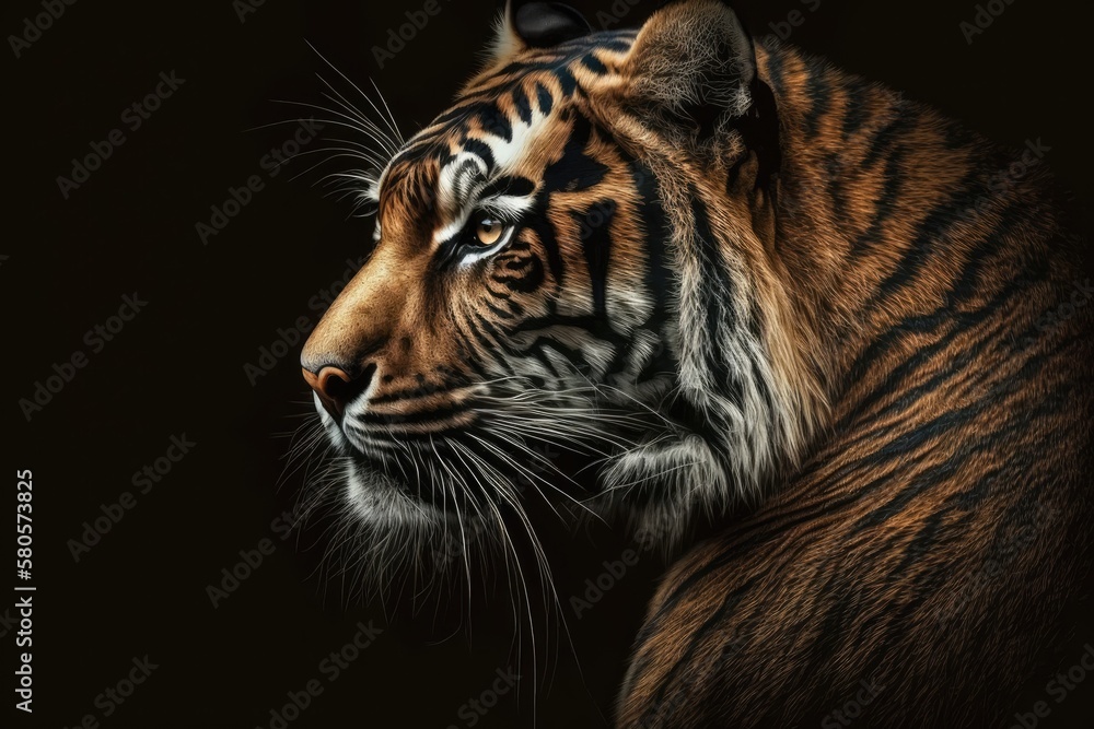 A black background and a picture of a tiger. Generative AI