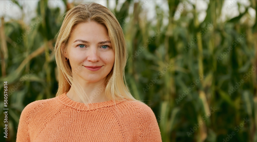 Portrait Of Young Pretty Caucasian Happy Girl Woman. Healthy Lifestyle Concept. Calmness And Tranqui