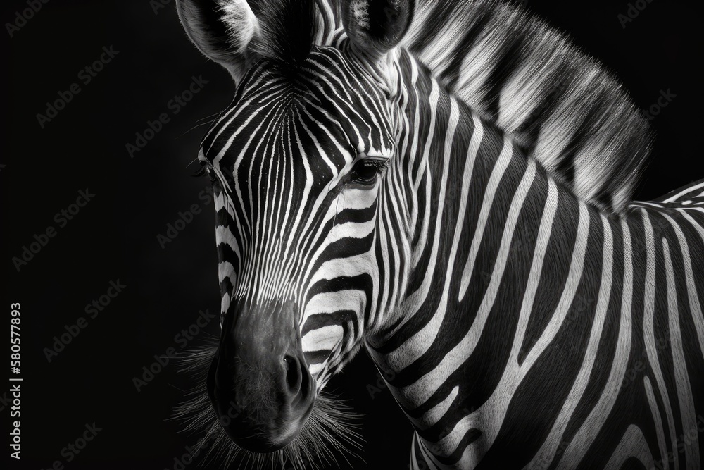 a picture of a zebra. The black and white one. Generative AI