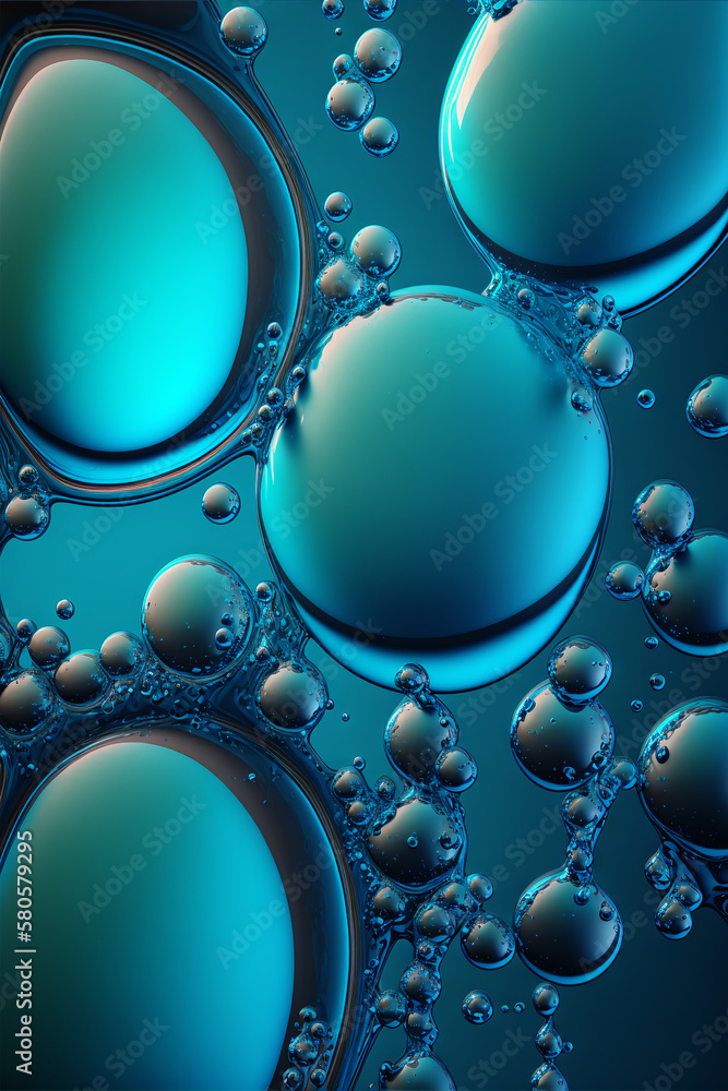 Bubbles blue background. Surreal wallpaper with curvy organics circle shapes. Generative ai