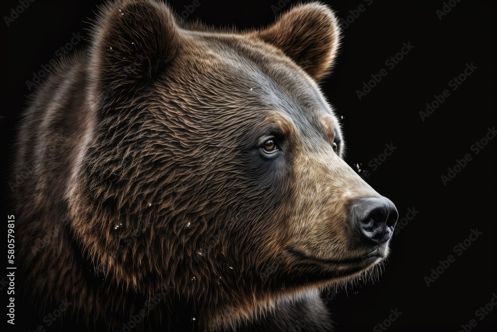 Portrait of a bear on black. Generative AI