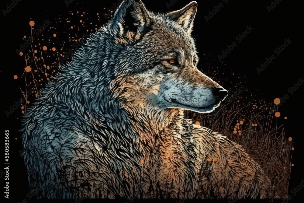 Illustration of a wild wolf. Animal print. Generative AI