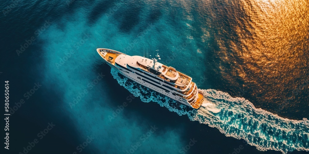 Top view on luxury yacht in paradise turquoise ocean water. Generative AI