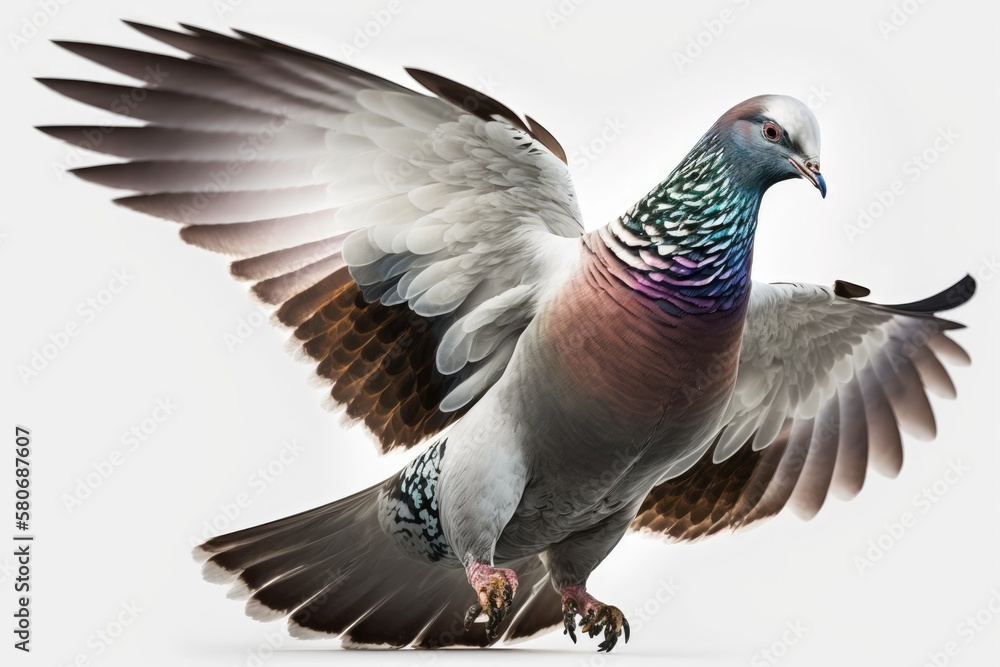 Highflier pigeon in front of a white background in Budapest. Generative AI