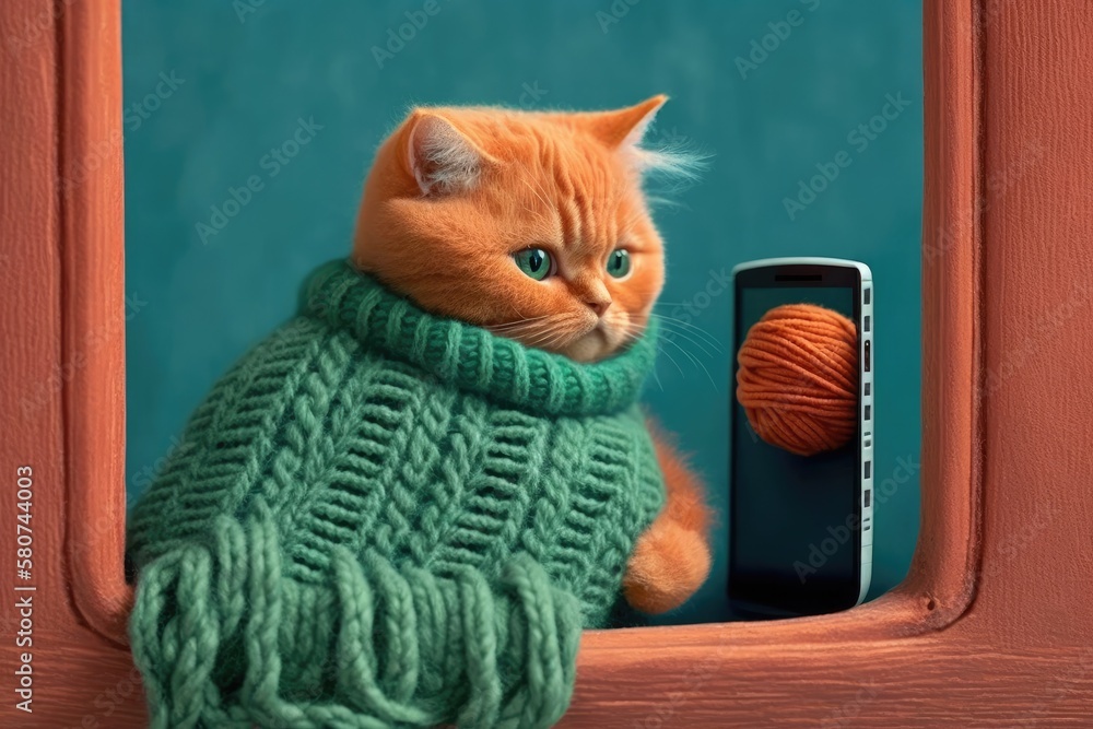 A small Scottish kitten is looking at the green screen of a phone. Getting the word out about things