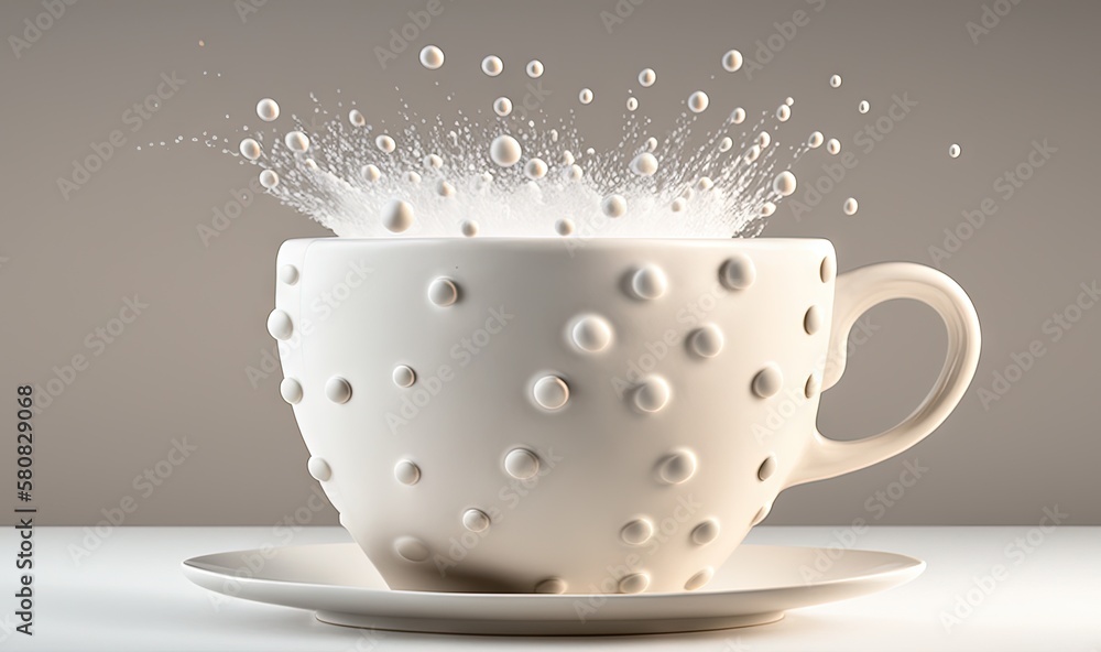  a white cup with a saucer on a white table with a gray background and a white plate with a white sa