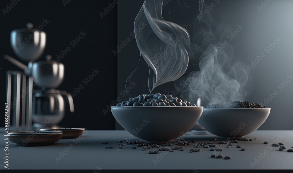  a bowl of food with steam rising out of it and a bowl of food on a table with a spoon and spoon in 