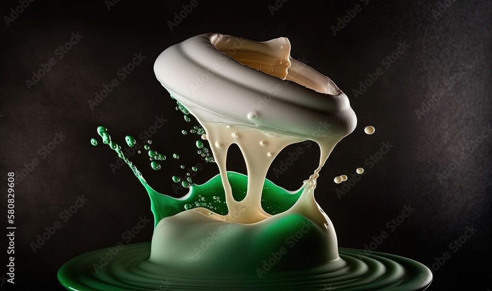  a green and white liquid splashing into a black background with a black background and a black back