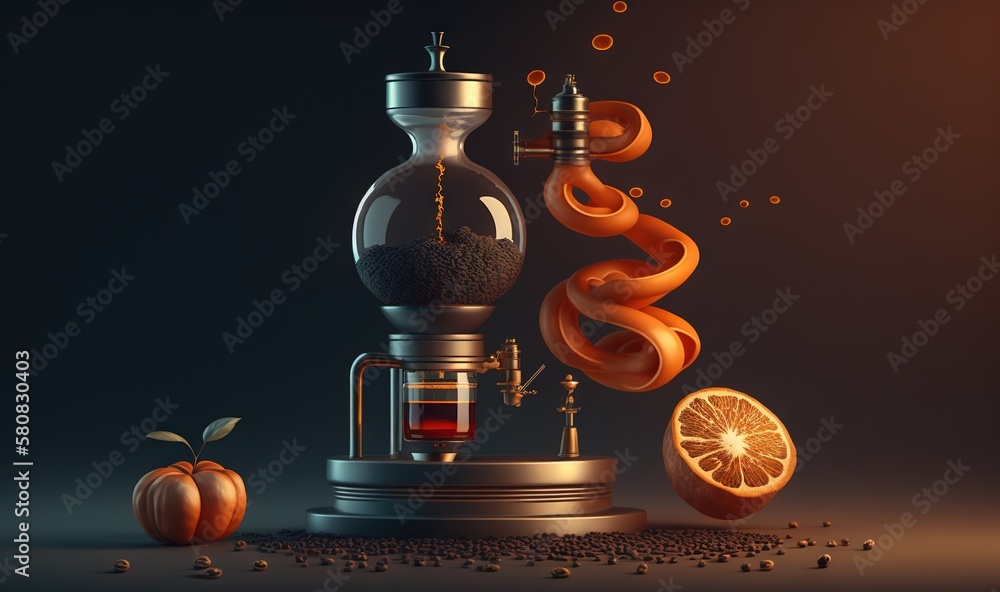  a blender with orange slices and a cinnamon on a table next to a slice of orange and a cinnamon pee