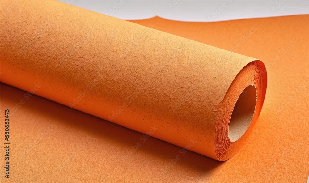  a roll of orange colored paper on a white surface with a hole in the middle of the paper and a roll