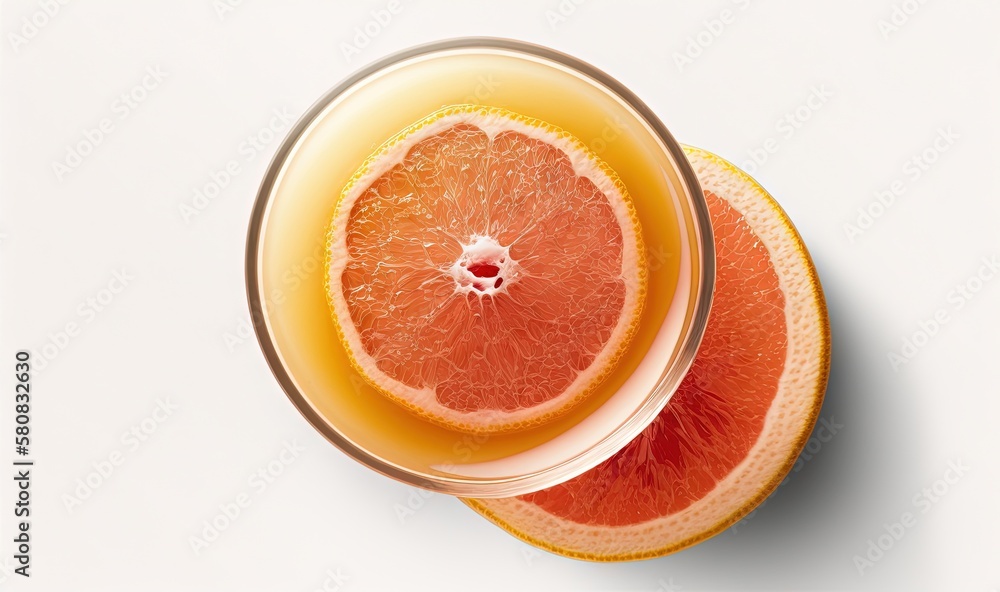  a glass of orange juice with a slice of grapefruit on the side of the glass and a slice of grapefru