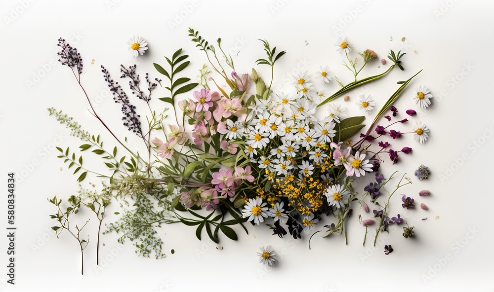  a bunch of wild flowers on a white background with a white background and a white background with a