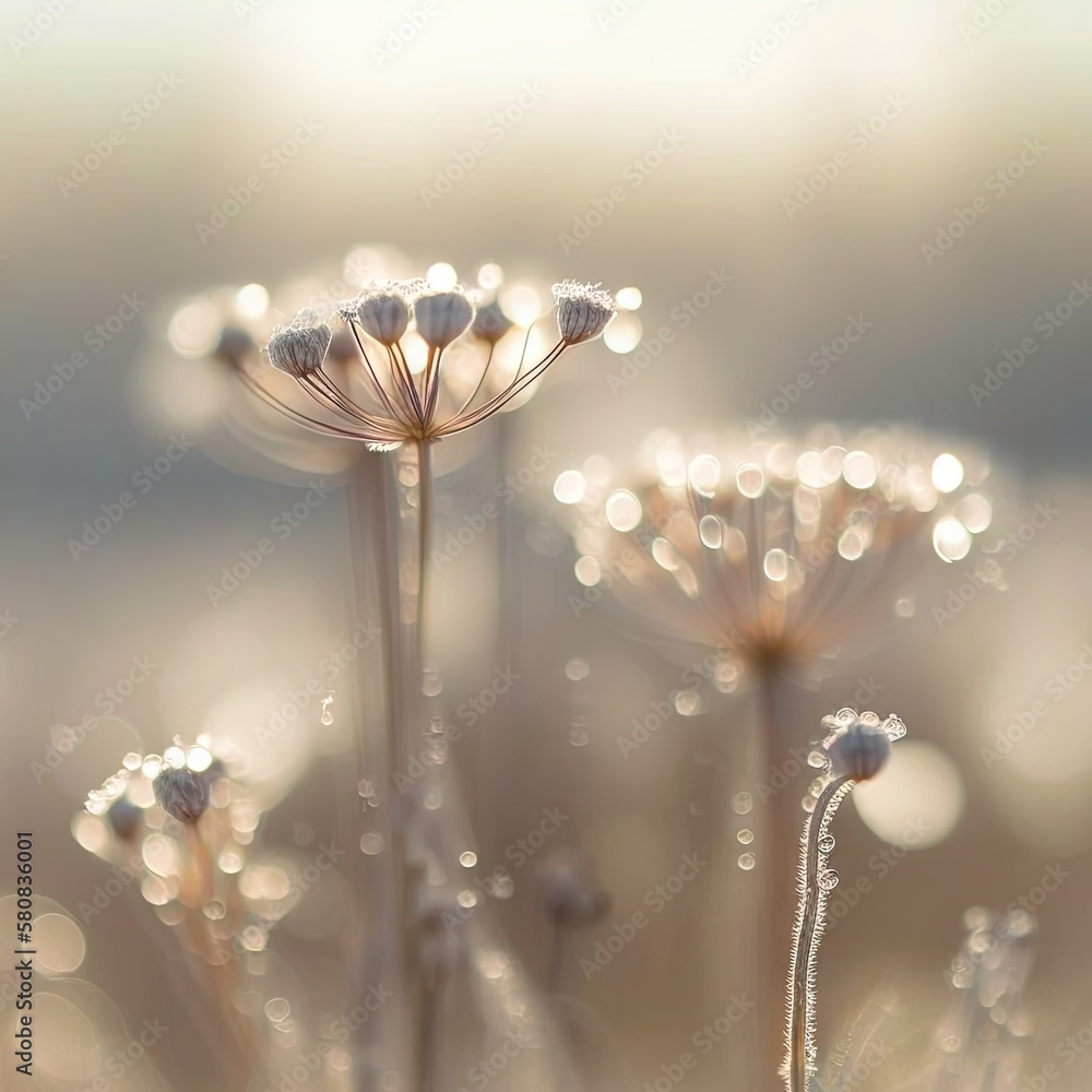  a close up of a bunch of flowers with water droplets on its petals and a blurry background of gras