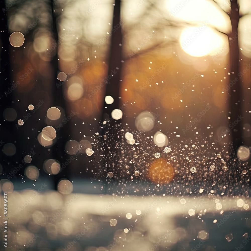  the sun is shining through the trees in the rain outside of a window with water droplets on the gla