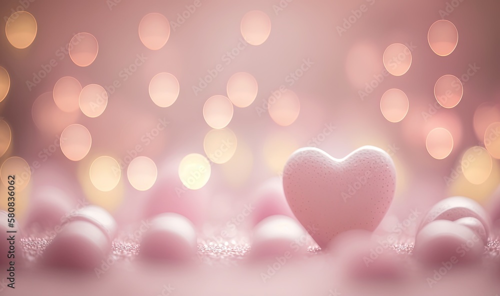  a heart shaped object sitting on top of a pink tablecloth covered in bubbles of water and bubbles o