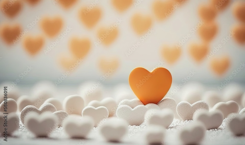  a heart shaped object sitting in the middle of a group of white hearts on a white tablecloth with a