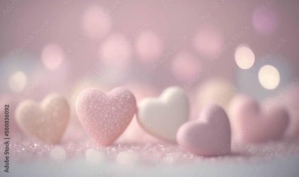  a group of hearts sitting on top of a pink floor covered in sparkles and glitters on a pink and whi