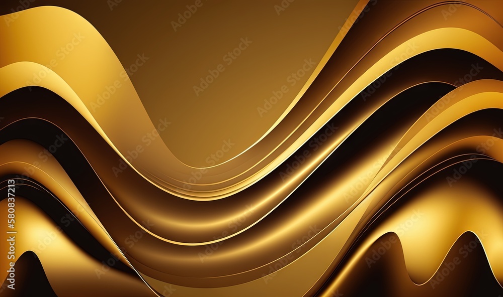  an abstract golden background with wavy lines and curves on a brown background with a black backgro