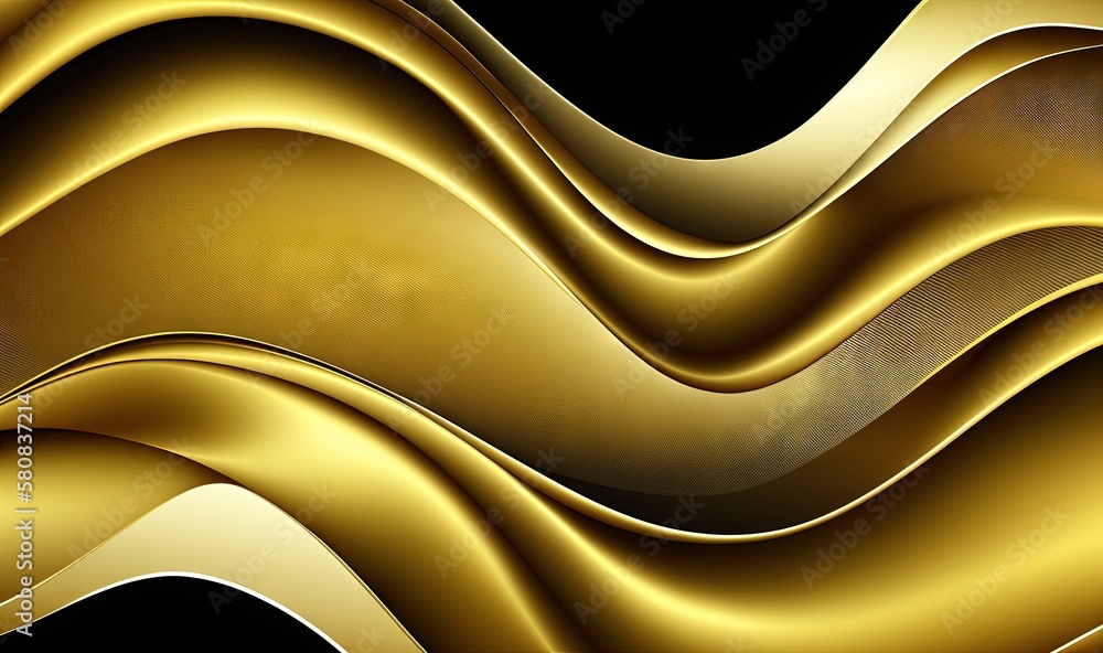  a gold abstract background with wavy lines and curves on a black background with a black background