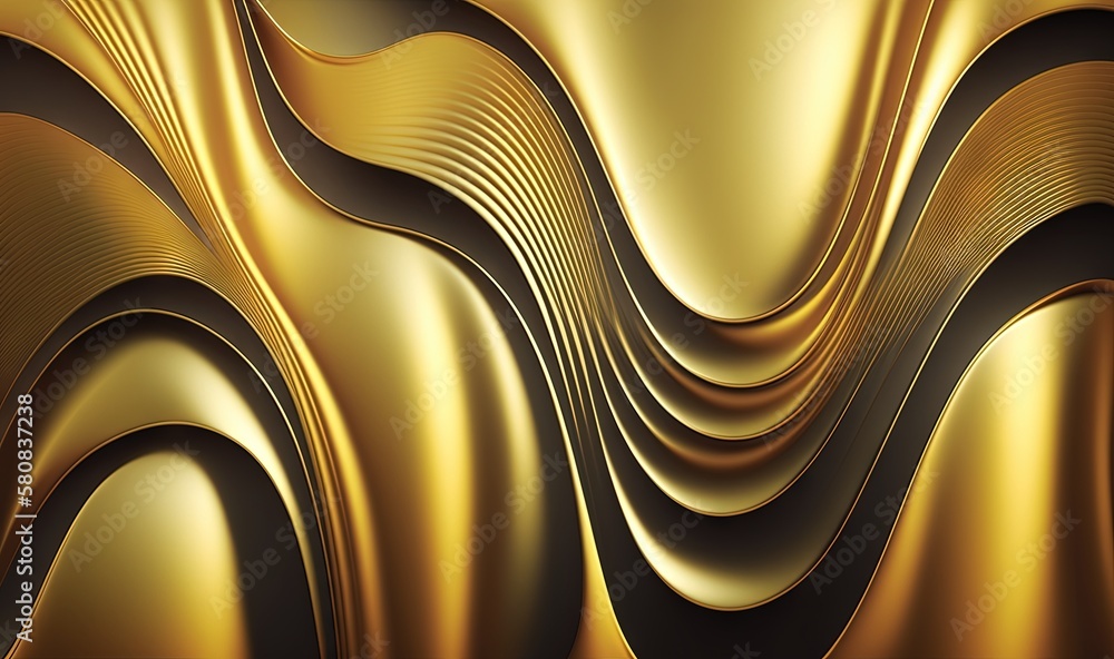  an abstract gold background with wavy lines and curves in the center of the image, with a black bac