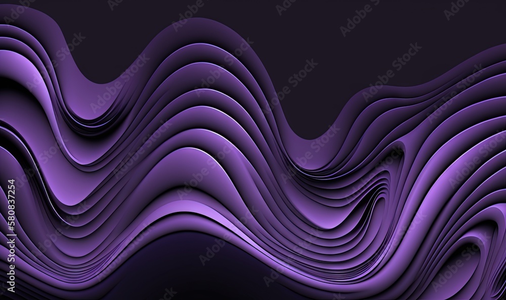  an abstract purple background with wavy lines and curves on a black background with space for a tex