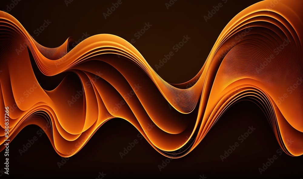  an abstract orange background with wavy lines on a black background, with a dark background, and a 