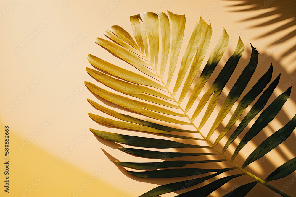 Summer minimal background with shadow from natural palm. Illustration AI Generative