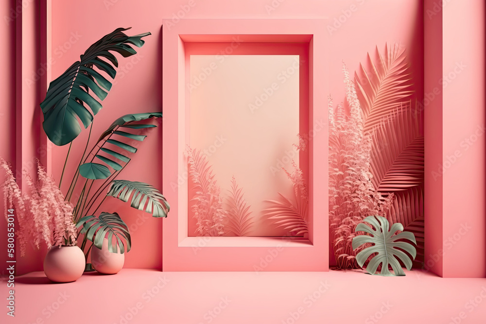 Abstract pink studio background for product presentation. Illustration AI Generative