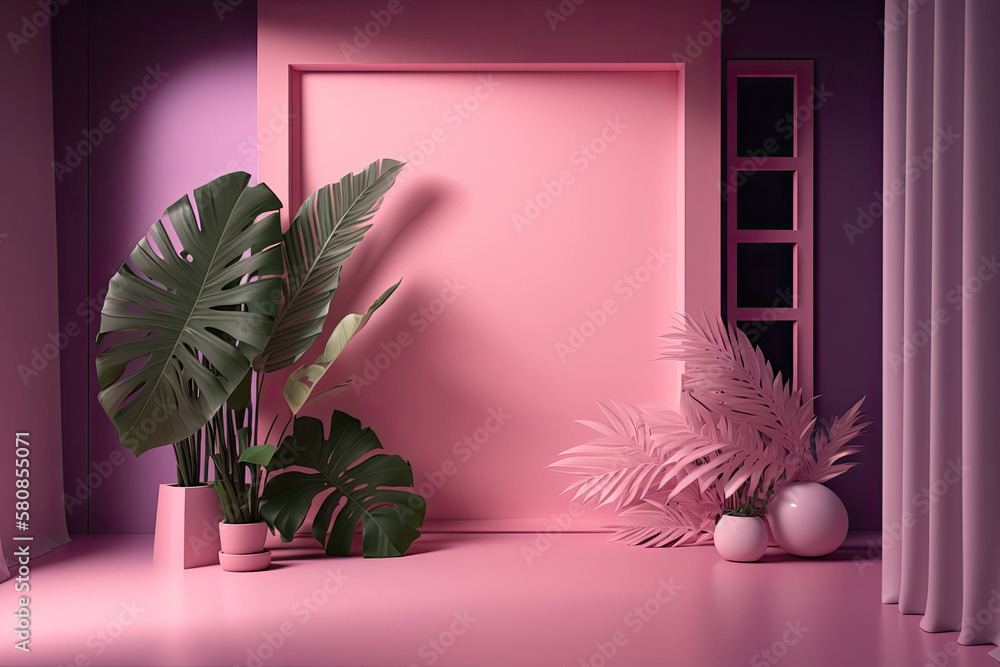 Abstract pink studio background for product presentation. Illustration AI Generative