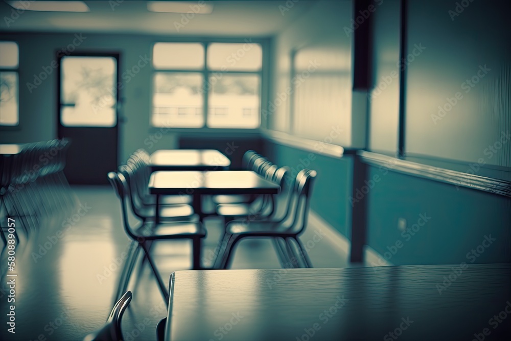 Blur image of empty classroom. Generative AI