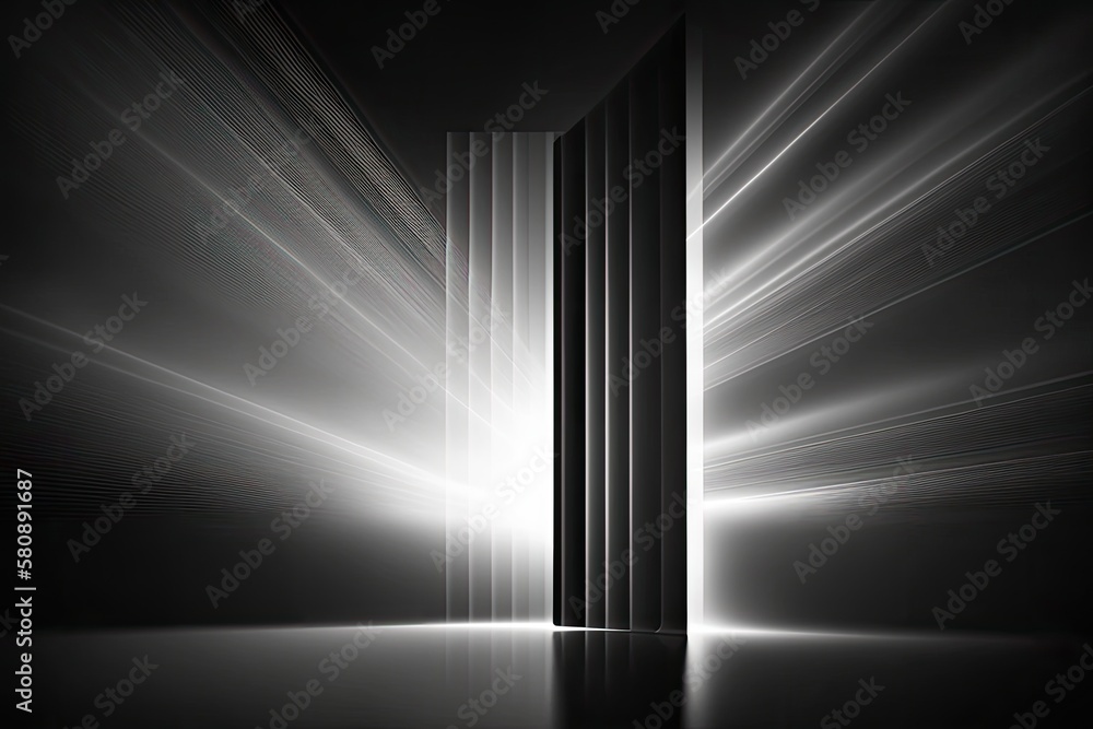 Light beams in the night. Screens in a studio image that show how their edges reflect light. Scienti