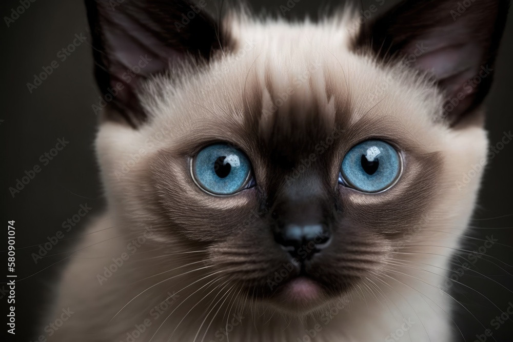 Cute blue eyed Siamese cat up close. selective attention. Generative AI