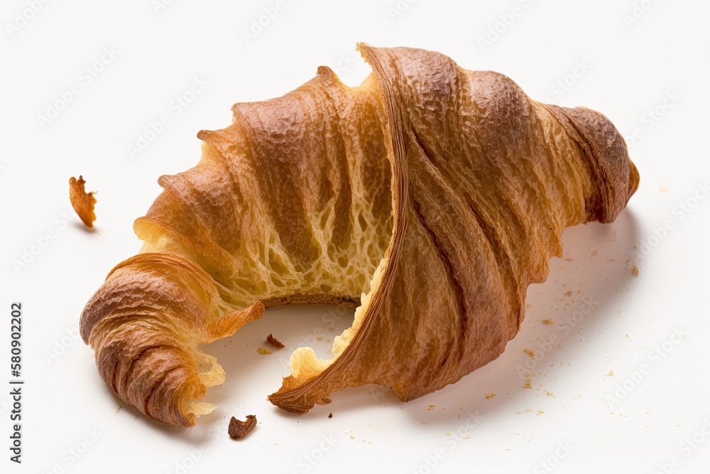 against a white background, a fresh croissant. Generative AI