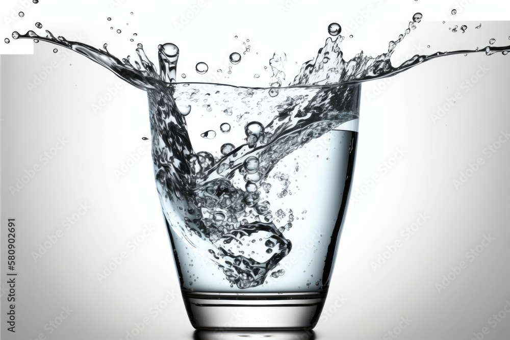 glass of water being poured, isolated on a white background, clipping path. Generative AI