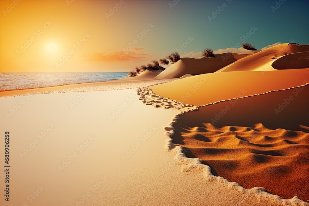 Sand on a beach in close up with a clear summer sky. panoramic view of a beach. Tropical seascape an