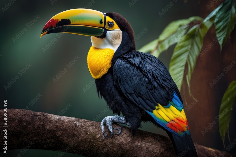 Yellow Throated Tucan in Costa Rica. Generative AI